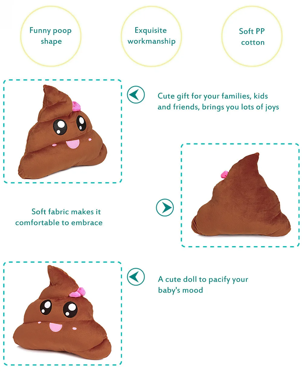KAWO Симпатичные Poop Expression Girl Emotion Подушка плюшевая игрушка для декорации дома Рождественский подарок