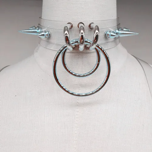 Silver choker Новые модные сексуальные Harajuku колье-ошейник ручной работы жгут в стиле «панк», стиль воротника Цепочки и ожерелья с шипами и цепочка Бусы из Клубные вечерние два набор матрёшек - Окраска металла: Silver choker