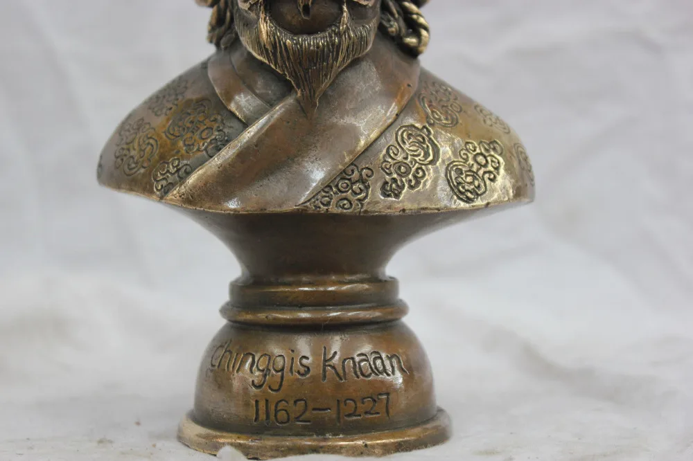 Подробная информация о статуе китайские из чистой бронзы Genghis Khan резные