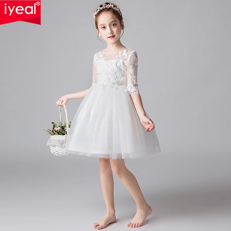 Платье IYEAL для девочек с цветочным принтом цвета слоновой кости кружевное