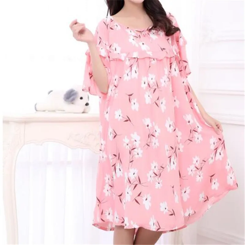 

2018New Summer Fashion Homewear Women Casual Cotton nightgown print nightdress Female Short Sleeve Loose Sleepwear Dress A0447