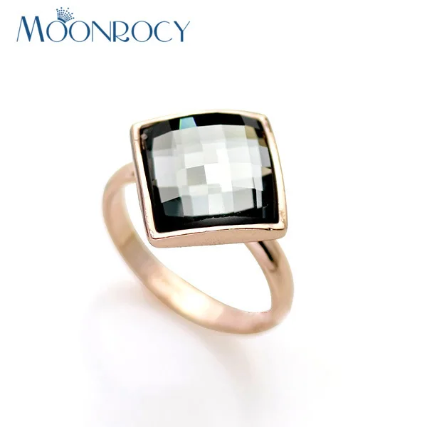 MOONROCY кольца из розового золота с кристаллами акриловые квадратные серые