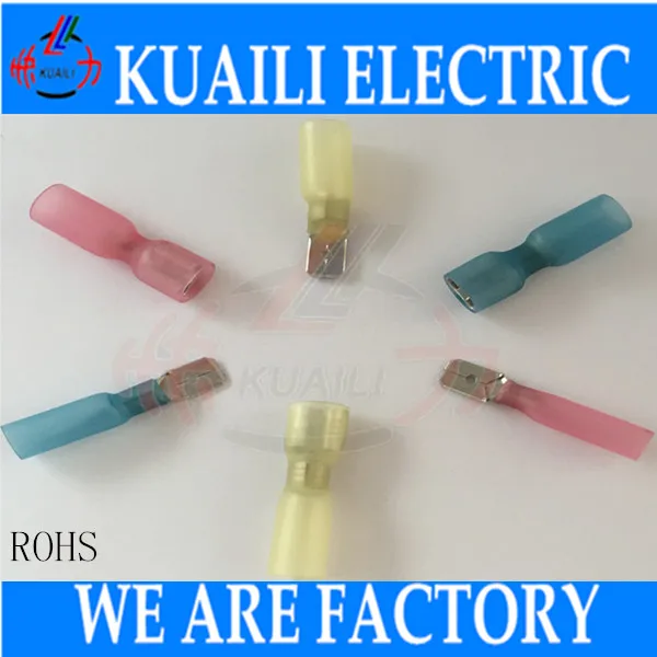

200PCS Heat Shrink Electrical Connectors Shrinkable Wire Solder Terminals Yellow MDD5-250 FDFD5-250
