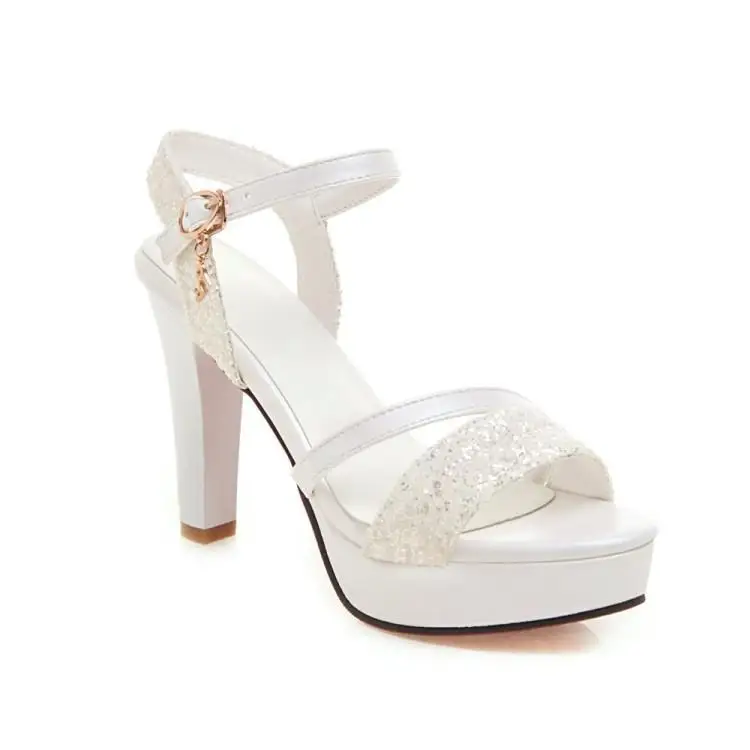 

XJRHXJR 4 Colors Glitter Platform Sandals Zipper Flower Metal High Heel Shoes Women Sexy Party Wedding Sandals Size 34-43