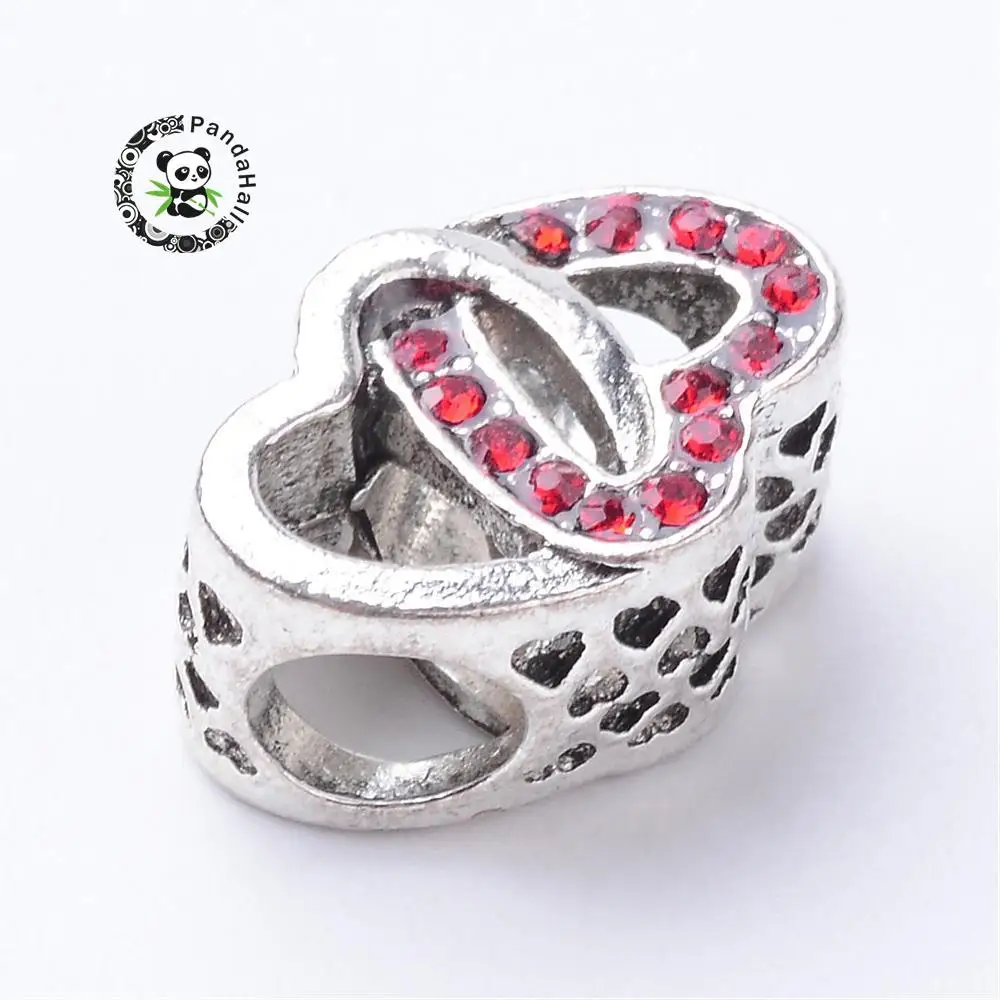 

PandaHall Alloy Rhinestone European Heart Shape Large Hole Beads,Mixed Color, 10.5x10x7.5~8mm, Hole: 4.5mm