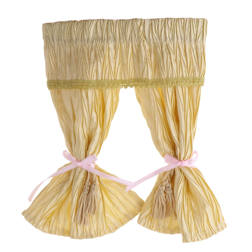 Миниатюрная длинная занавеска из сатина и шелка для кукольного домика в масштабе