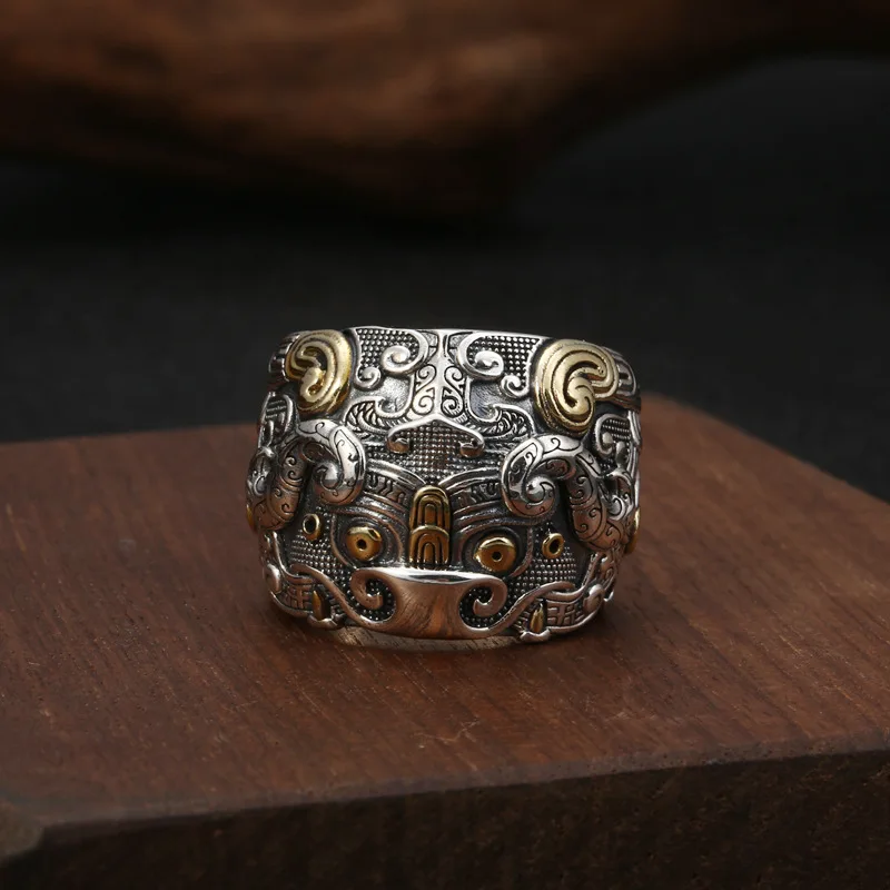

Wholesale S925 Sterling Silver Jewelry Popular Domineering Personality Ring Retro Thai Silver Men's Index Finger Open Ended Ring