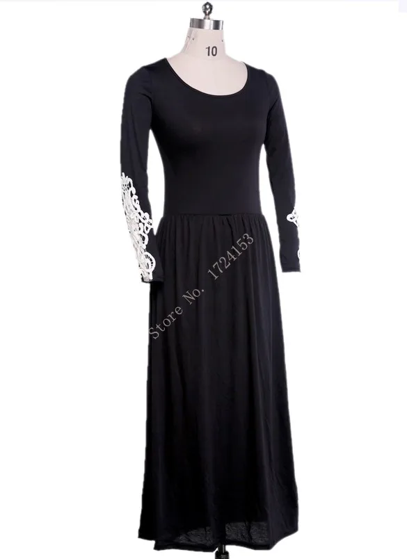 Fashion Summer Ladies Casual Round Neck Long-Sleeved Dresses Women Black Long Dress | Женская одежда