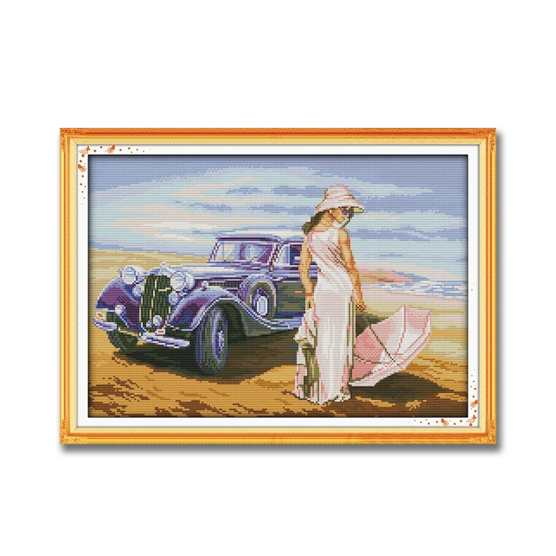 Модель автомобиля сексуальная девушка рисунок напечатанный на холсте DMC 14CT 11CT