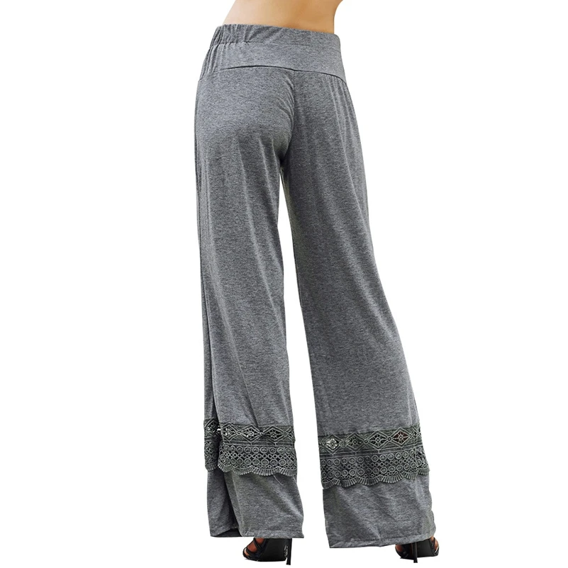 Женщины Кружева Широкую Ногу Брюки Твердые Весна Летние Женская одежда Плоские