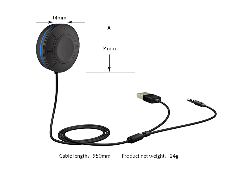BT4823 Беспроводной Bluetooth-набор для автомобиля HandsFree Audio с приемником стереомузыки 4.1+EDR и микрофоном с входом 3,5 мм AUX.