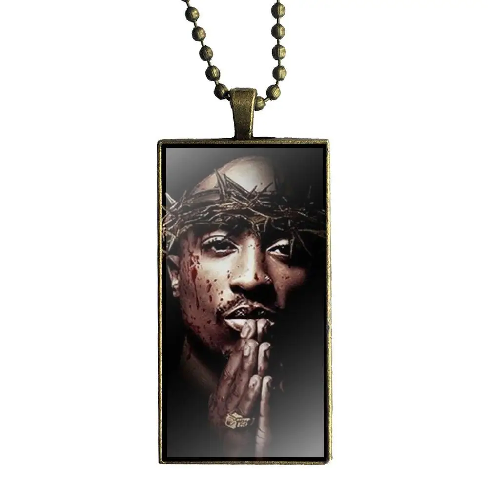as picture Роскошная печать 2pac Tupac Shakur, модный стеклянный кабошон, подвеска, прямоугольное ожерелье, колье, ожерелье, ювелирные изделия для девочек, лучший подарок - Окраска металла: as picture