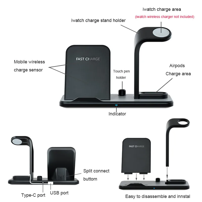 Быстрое беспроводное зарядное устройство док-станция для iPhone XS Airpods QI