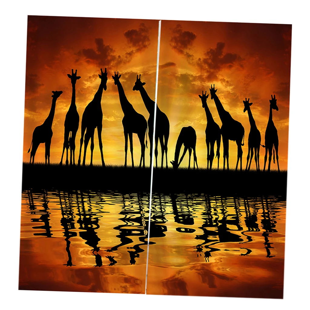 Giraffe 2 панели 3D печать оконная занавеска Животные Печать затемняющие занавески s Затемняющая драпировка с крючками для занавесок и кольцами - Цвет: Giraffe