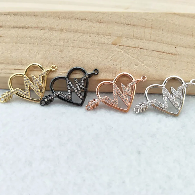 

10pcs CZ zircon Micro Pave heart Connector,Double Bails Beads Charm,for DIY Bracelets Jewelry Finding CT348