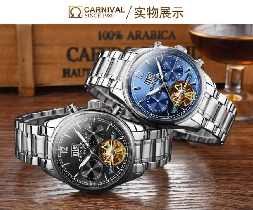 Автоматические самоходные мужские часы люксовый бренд Tourbillon механические часы Повседневная одежда Водонепроницаемые спортивные швейцарские часы