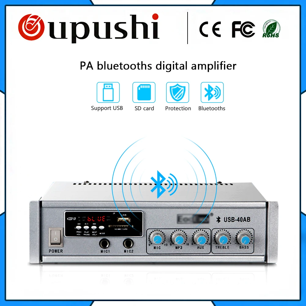 Oupushi USB 40AB 40 Вт домашние усилители PA система фоновая музыка AC220V Bluetooth мини