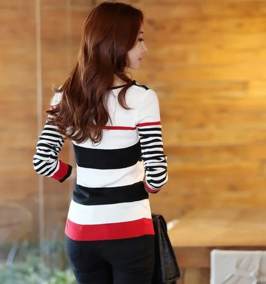 2016 Spring Autumn Women Fashion Striped Knitted Sweaters Pullovers Slim Shirts sweater Tops | Женская одежда