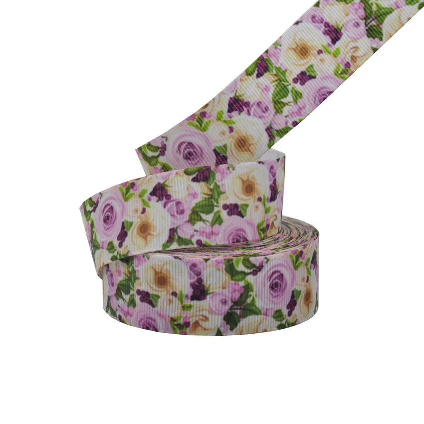 25 мм (5 ярдов/лот) качественные плотные ленты с цветочным принтом атласные для
