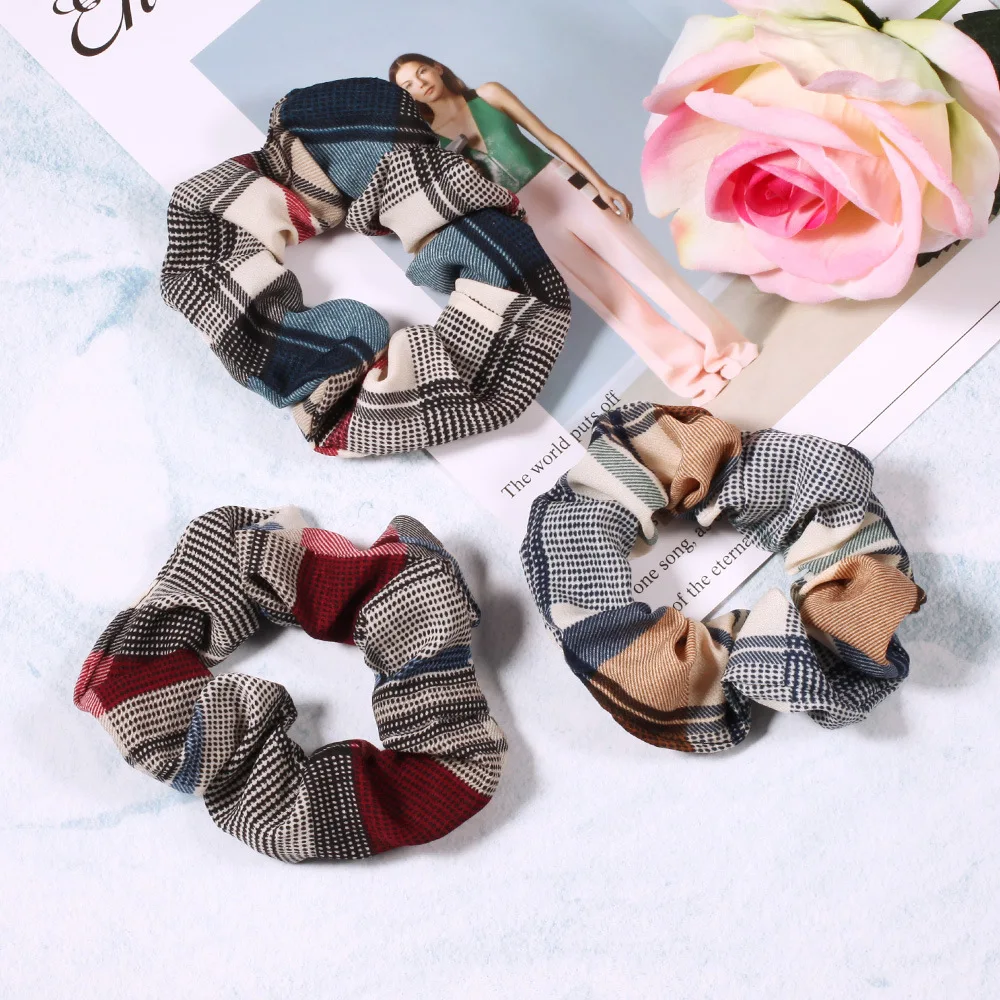 New arrival Fashion women vintage plaid Hair bands cute hair scrunchies girl's college Tie Accessories Ponytail Holder |