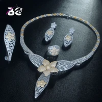 be 8 newest big flower pendant 2 tones dubai jewelry set cz earrings necklace bridal jewelry set party gifts dubai girls s308