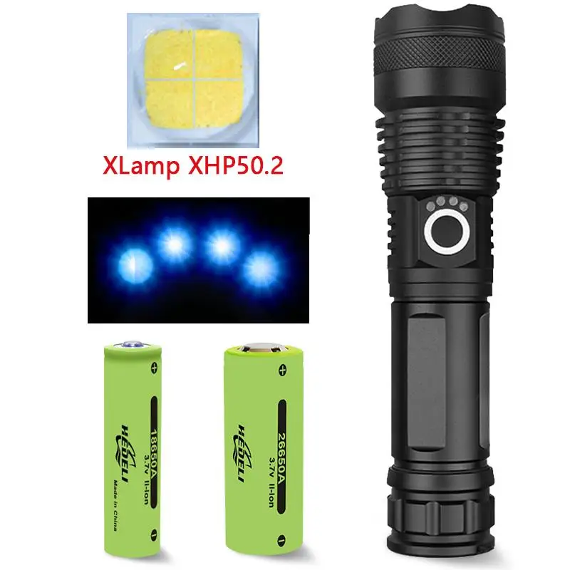 Люменов XHP50.2 самый мощный светодиодный светильник-вспышка с usb зумом тактический фонарь xhp50 18650 или 26650 перезаряжаемый аккумулятор ручной светильник