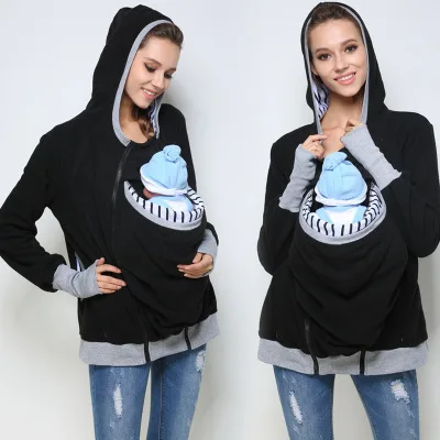 Материнства ребенка обратно носить с капюшоном слингоношения куртка полосой