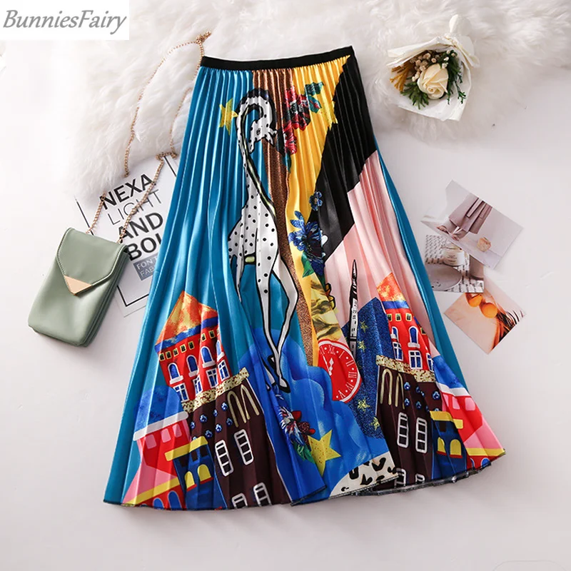 BunniesFairy 2019 осенняя Высокая уличная Женская плиссированная юбка средней длины с