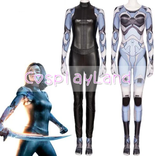 

Alita Costume Custom Made Halloween Cosplay Alita Battle Angel Jumpsuit Black Outfit Mechanical Arm Print Cosplay Costumes