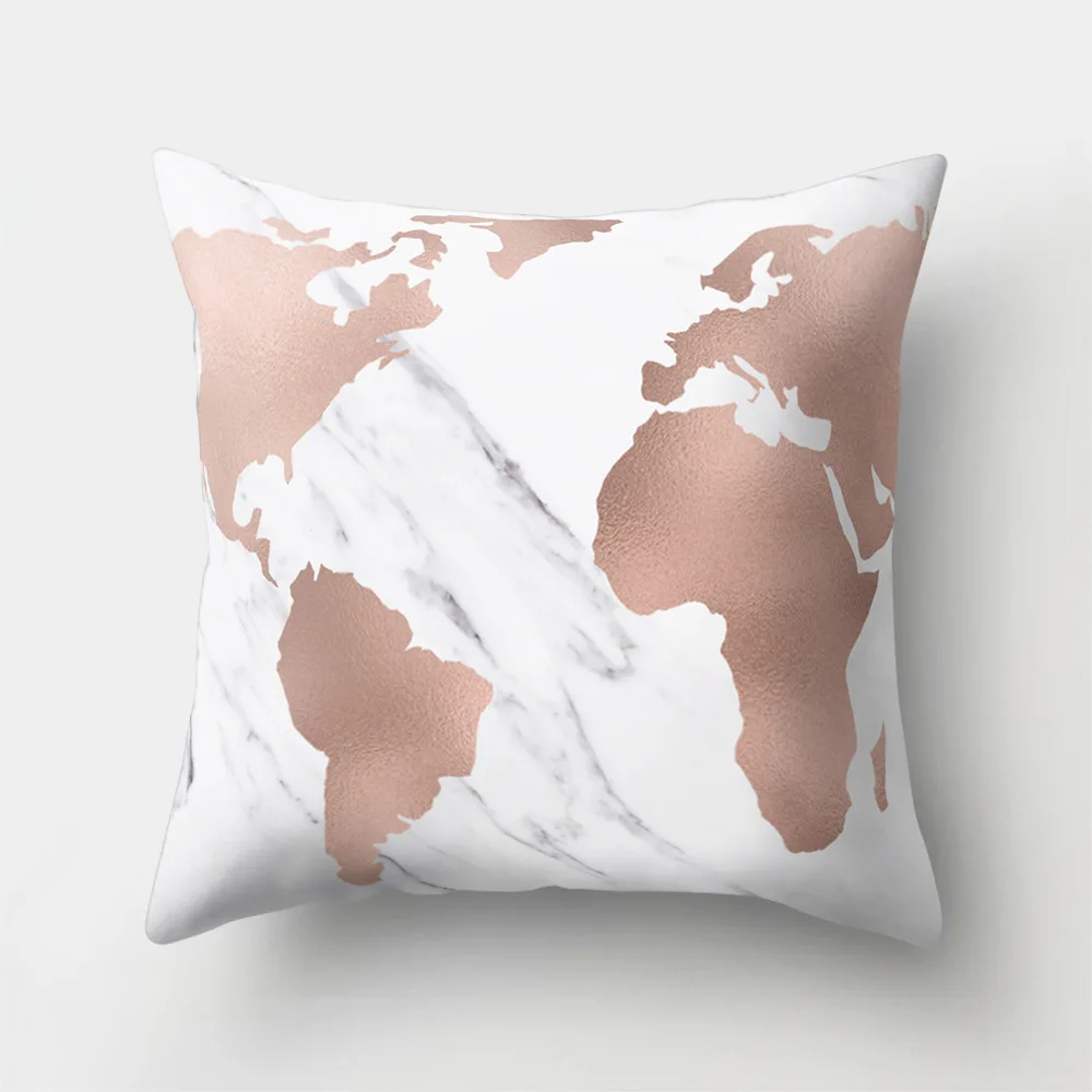 World Map Printed Custom Sofa Cushion Covers 45x45cm Pink Black and White Cover for Pillow Vintage Home Decoration Accessories