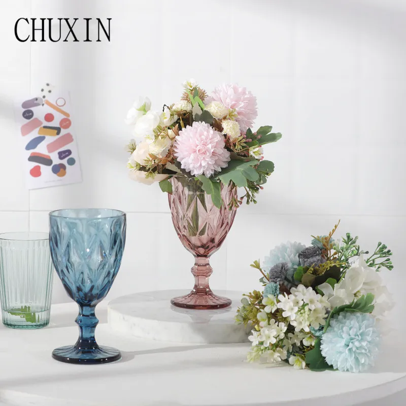 (Цветок + ваза) Европейский винный стеклянный искусственный цветок Прозрачный