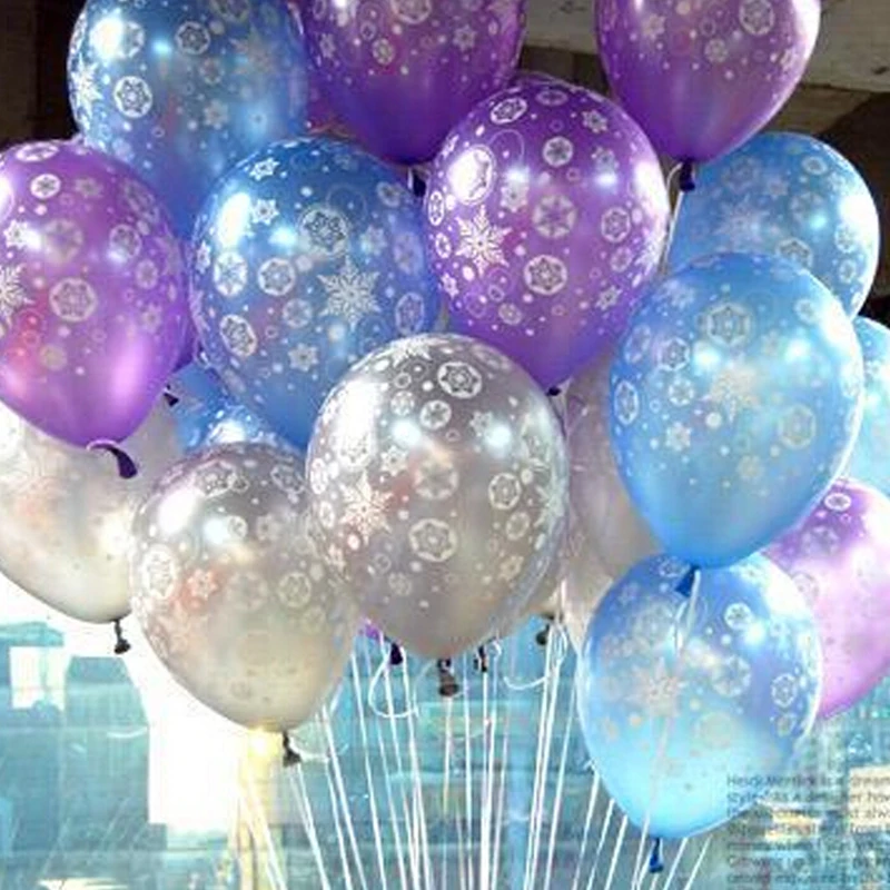 100 шт. высококачественные блестящие латексные мячики с принтом зимние снежинки