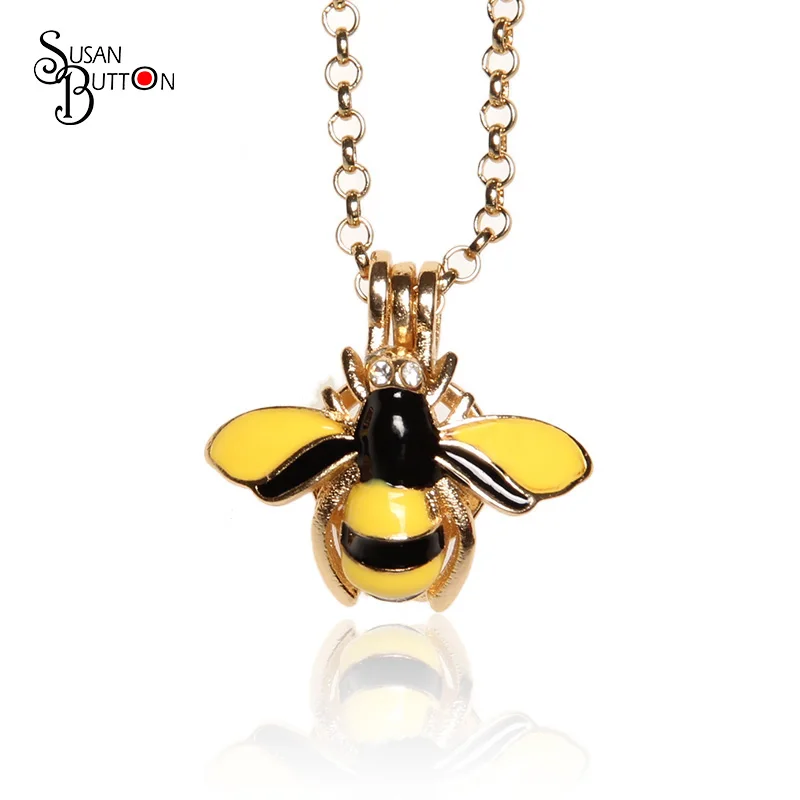 Yellow &ampBlack enamel Honey bee Cage pearl Necklace Pendant Aromatherapy Diffuser Locket for women Jewely | Украшения и