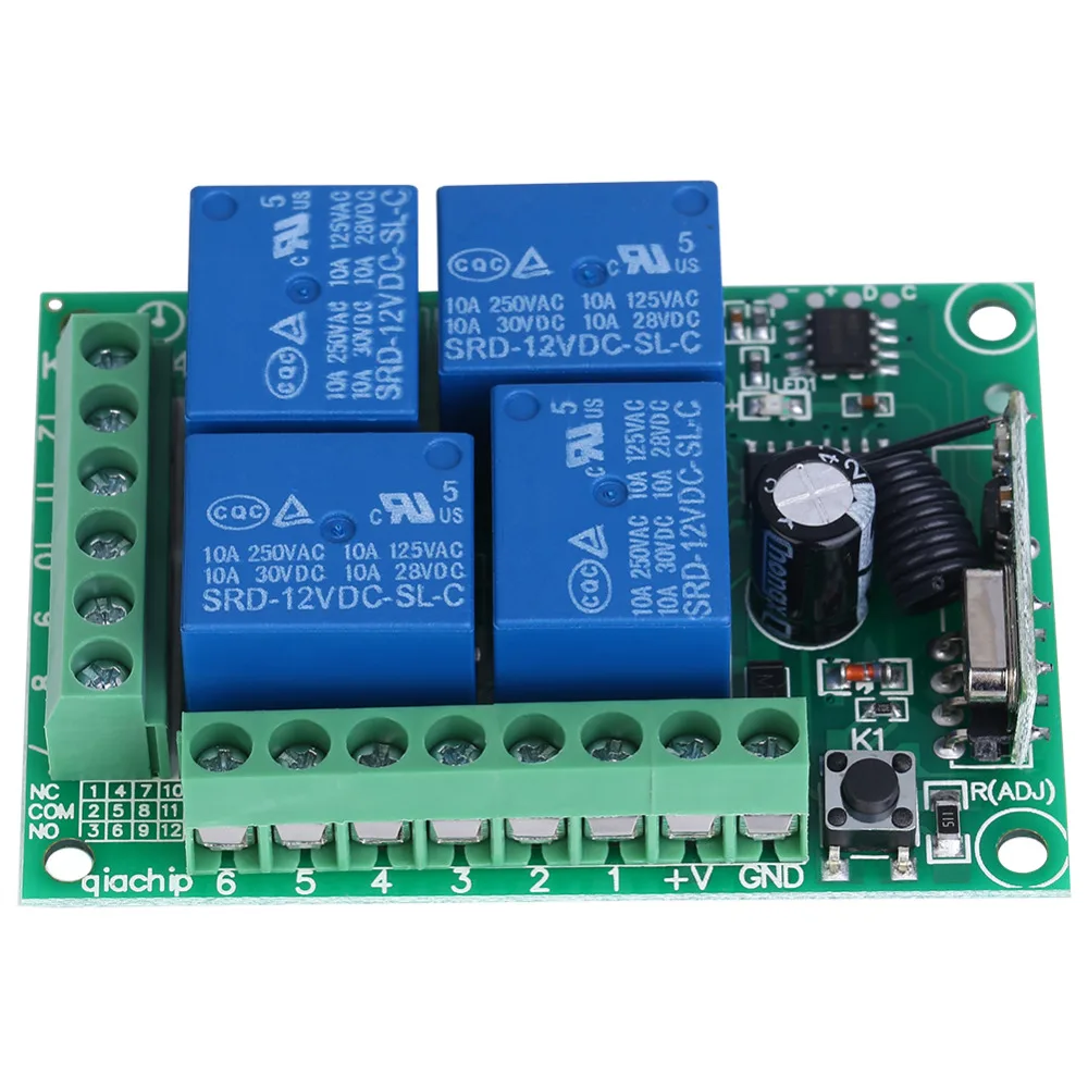 DC 12V Wireless Remote Switch 4-CH 433MHZ Garage Doors Control Receiver Board with Controller | Обустройство дома