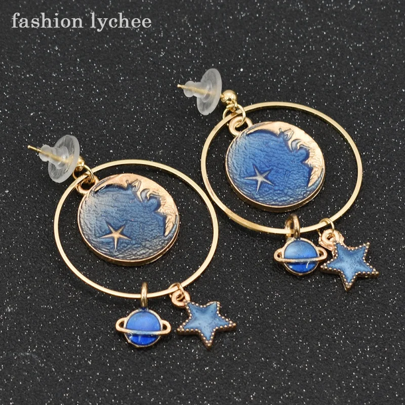 

Модные геометрические серьги lychee в виде пентаграммы, круга, планеты, звезды, женские персонализированные серьги для вечеринки, прекрасные у...