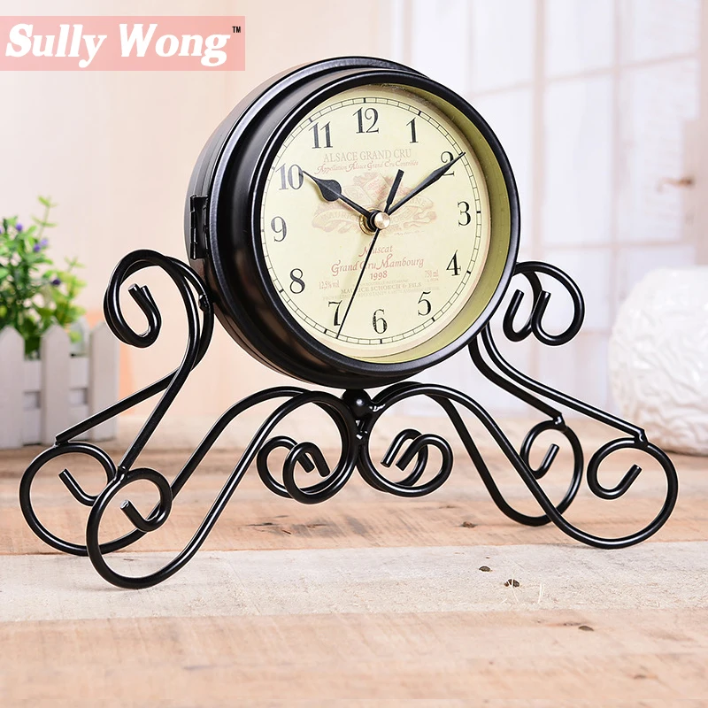 Sully Wong Free shipping Fashion vintage iron art desktop clock with silent movement crafts home decoration watch | Дом и сад