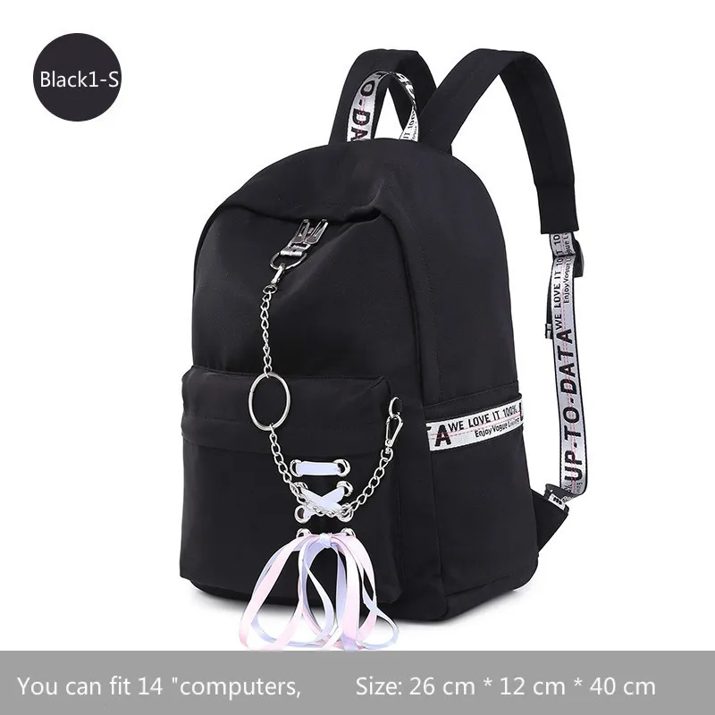 Black1-S Fashion Girl Schoolbag Students Pink Laptop Backpack School Bags For Teenage Girls Women Backpacks Mochila infantil Escolar - Color: Black1-S
