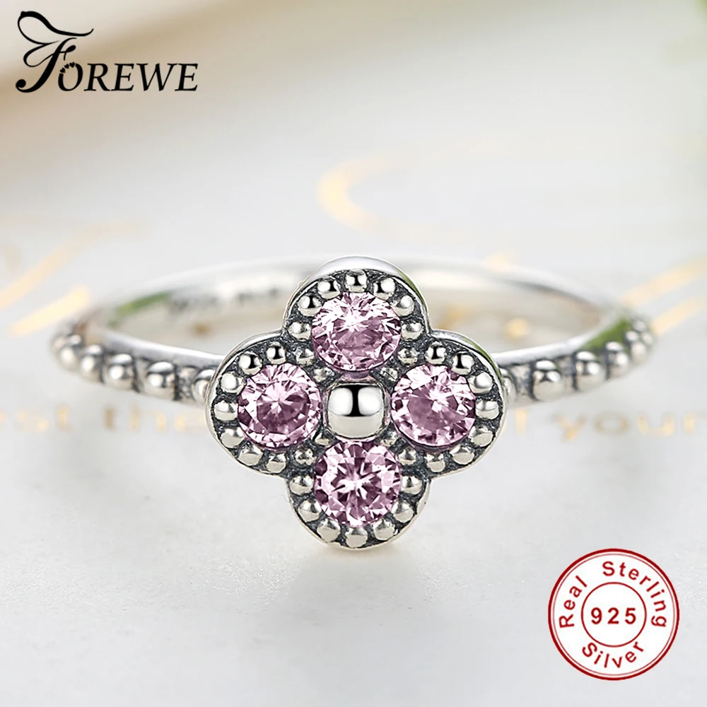 FOREWE Бренд Класса Люкс 100% Стерлингового Серебра 925 Розовый Клевер Кольца Перста