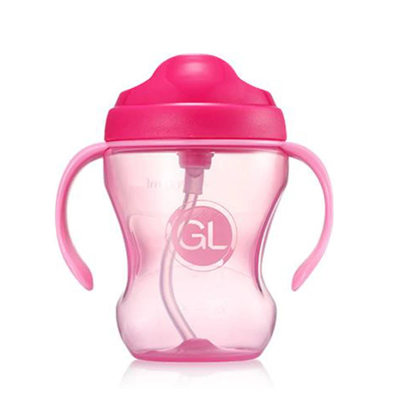 pink GL 260 мл детская силиконовая бутылочка с трубочкой и ручкой для кормления детей - Цвет: pink
