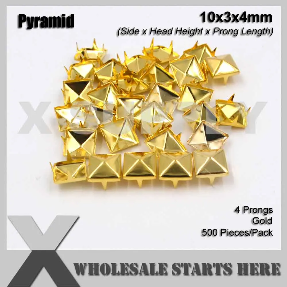 10mm Pyramid Gold Панк DIY Английский Великобритания 77 круглый конус шпильки в серебряном цвете с 2 зубцами(более 20 лотов получите скидку 40%) используется для кожаного ремесла - Цвет: 10mm Pyramid Gold