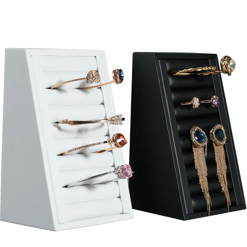 Черный или белый эластичный ПУ кожаный браслет кольцо лоток ювелирных изделий