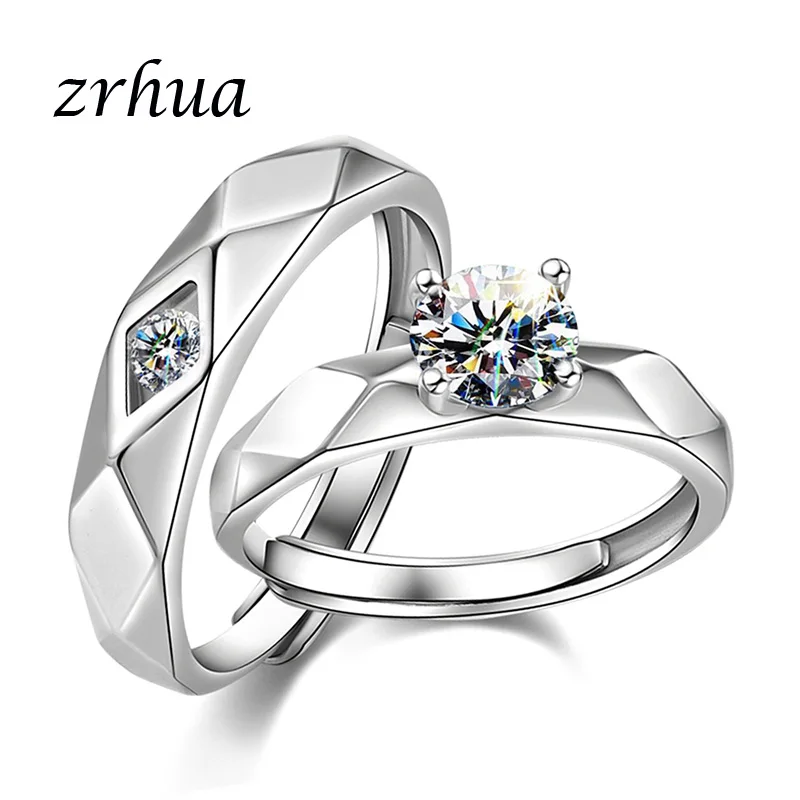 Классические бриллиантовые серебряные парные кольца ZRHUA для мужчин и женщин