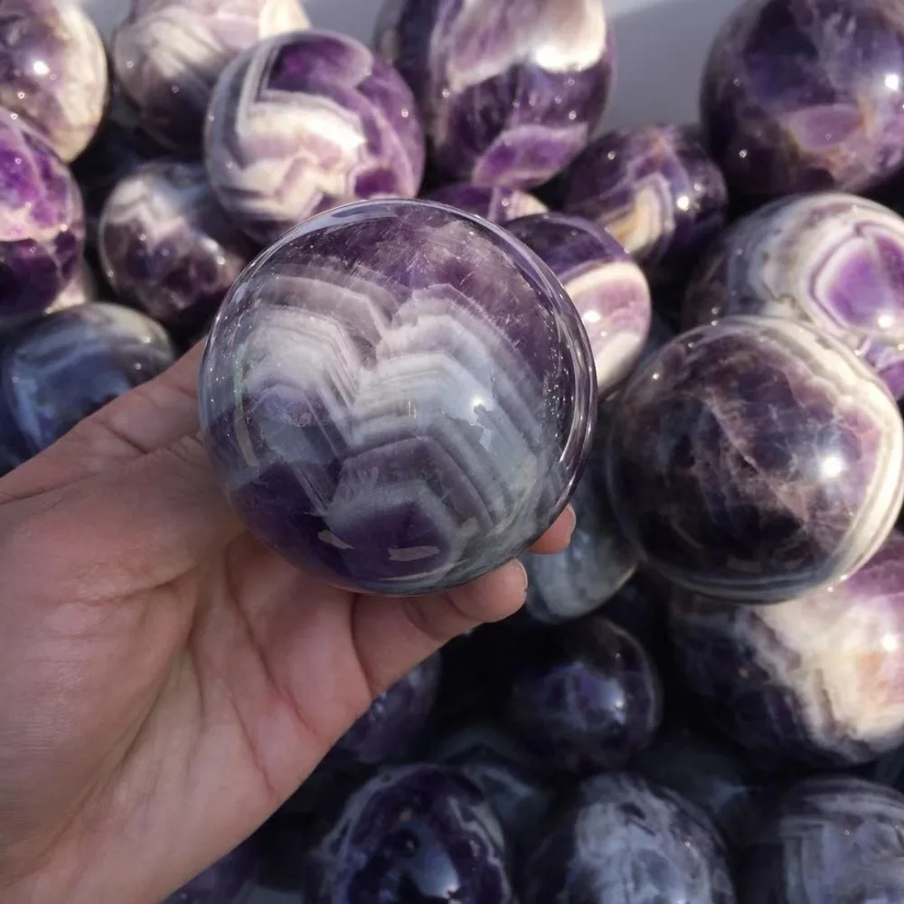 

about 60mm beautiful Natural dream amethyst Crystal gemstone sphere reiki healing magical chevron amethyst ball for home decor