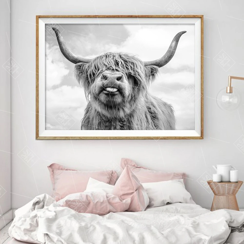 

Modern Home Decoration Poster Highland Cow Animals Canvas Painting Hd Print Farm Cattle Wall Art Picture For Living Room