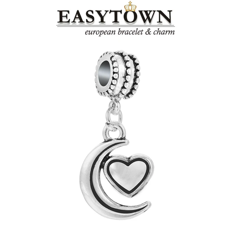 2016 посеребренные луна и шарма сердца бусины приспосабливать европейские