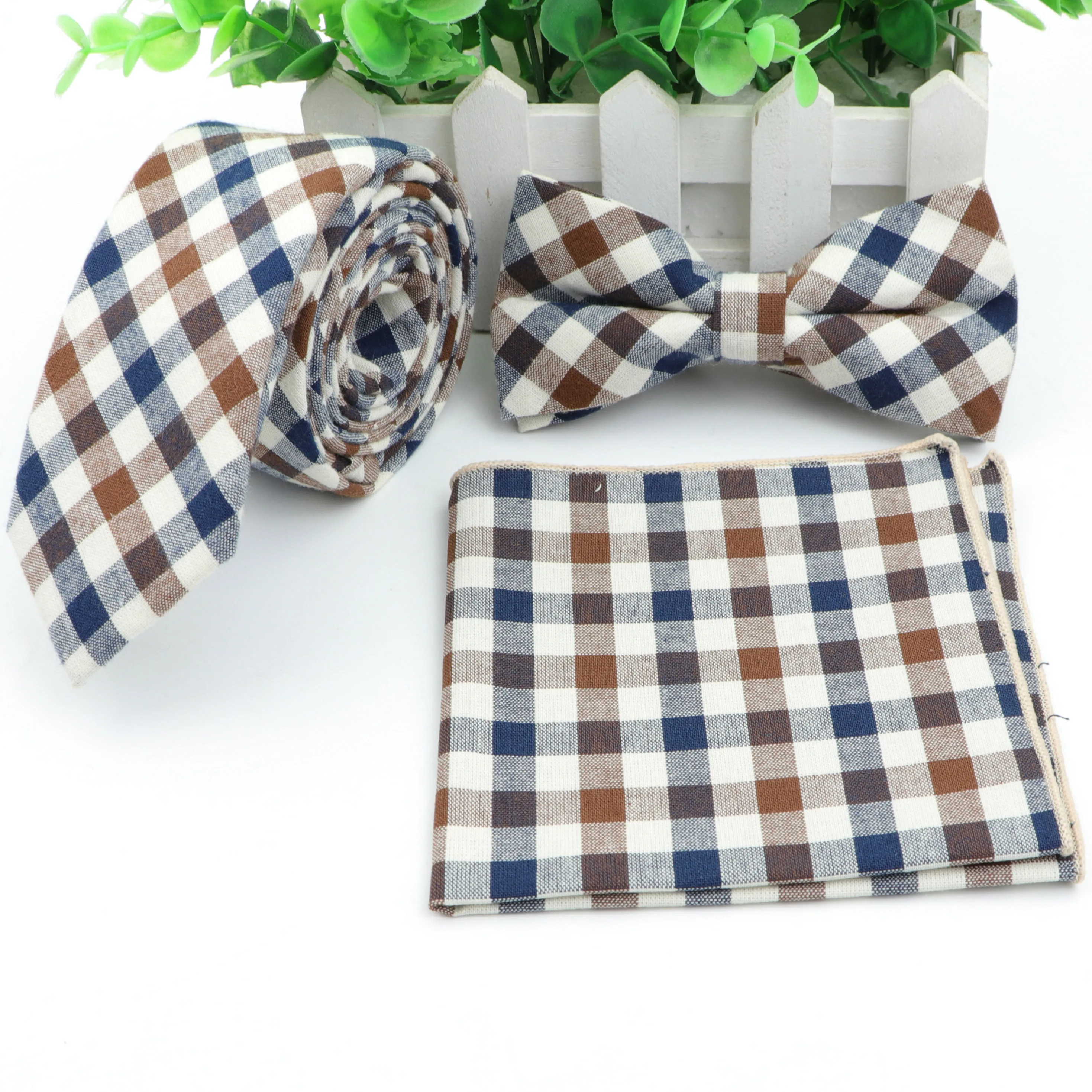 Хлопковый набор галстуков Мужской дизайнерский узкий клетчатый галстук бабочка