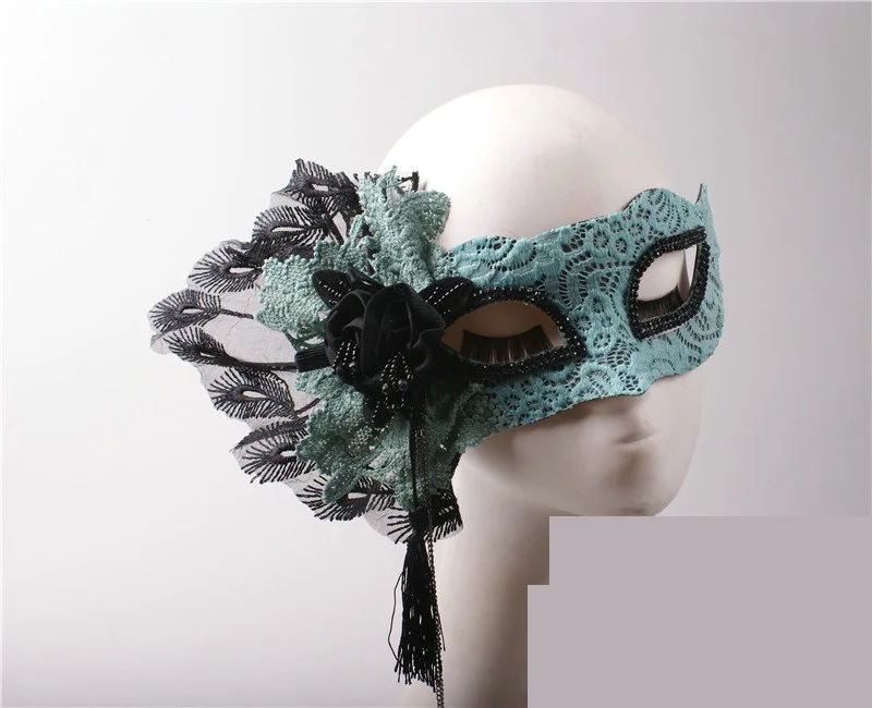 

Light blue half face beauty god peacock lace mask party adult mask party decoration mask