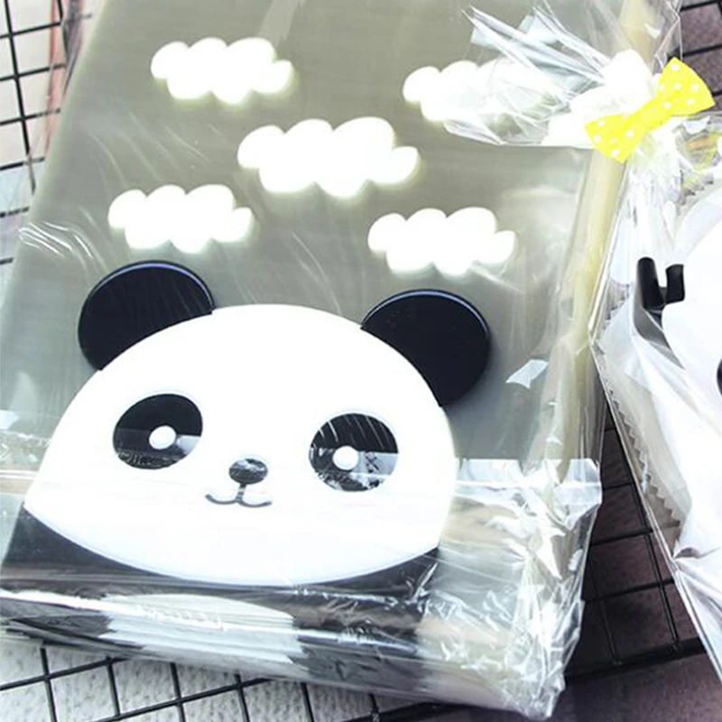 

100pcs/pack 10x15x2.5cm Lovely Cartoon Panda Cute Transparent Self-adhesive Gift Bag Dessert Cookies Bag Baking Packaging Bag
