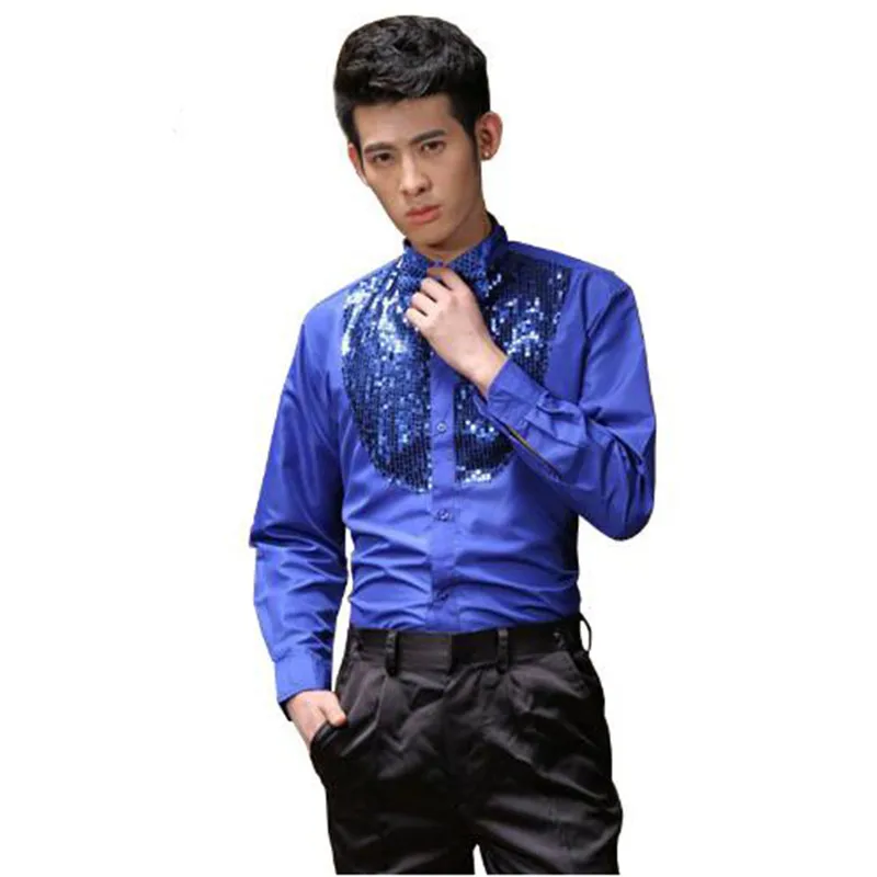 Мужская рубашка со сверкающими блестками Weoneit с длинным рукавом для сцены 2019 |