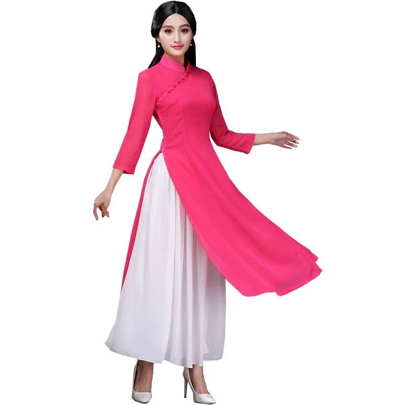 2 шт. вьетнамские комплекты Aodai пикантный женский Чонсам плюс 3XL винтажное длинное